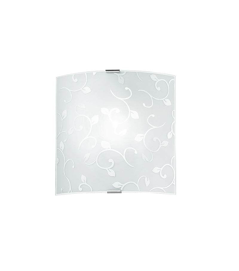 Applique Quadrata Vetro Decoro Floreale Bianco Lampada da Parete Classica E27 Ambiente I-FLOREX/APS-1