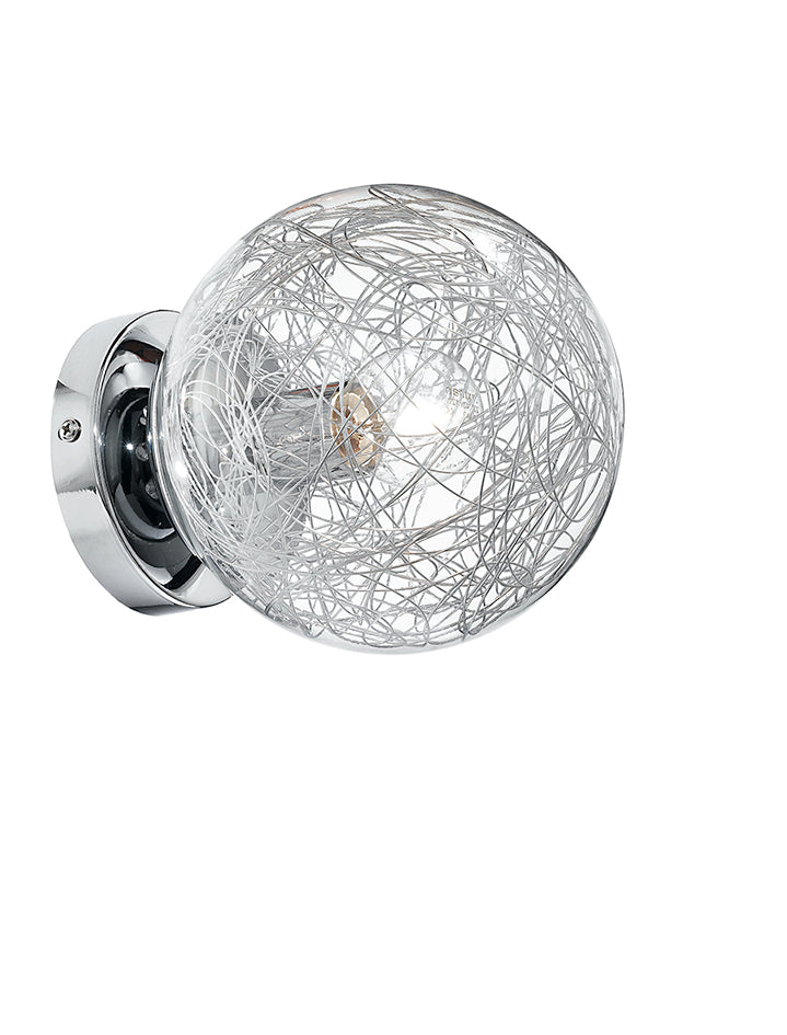 Applique Sferica Vetro Intreccio Fili Alluminio Lampada da Parete Moderna E14 Ambiente I-LAMPD/APM FILI-1