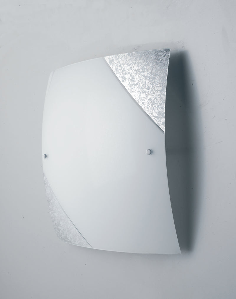 Plafoniera Moderna Quadrata Vetro Bianco Decoro Argento Soffitto Parete E27 Ambiente I-PARIS/4040-1