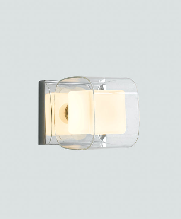 Applique Cubica Metallo Cromato Vetro Trasparente e Bianco Lampada da Parete Moderna G9 online