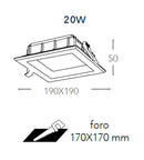Faretto a Incasso Bianco Satinato Quadrato Alluminio Pressofuso Led 20 watt Luce Fredda Intec INC-MARK-20F-3