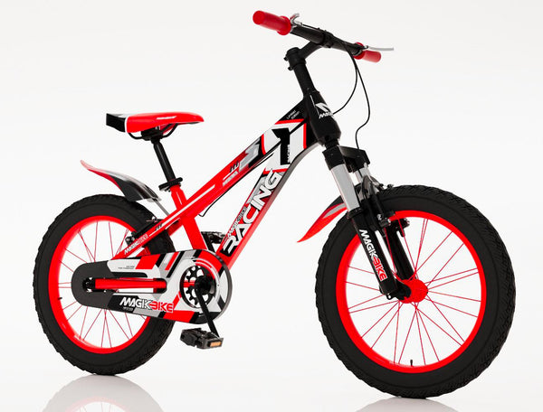 acquista Bicicletta per Bambino 16" con Ammortizzatori Anteriori Magik-Bike Rancing Rossa e Nera