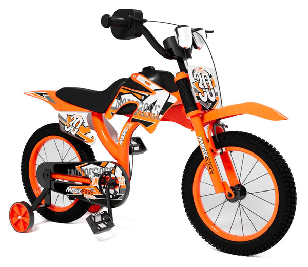 Bicicletta per Bambino 16" 2 Freni Magik-Bike Motocross Arancione prezzo