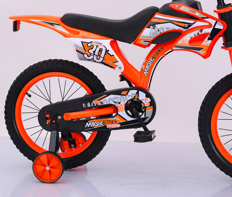 Bicicletta per Bambino 16" 2 Freni Magik-Bike Motocross Arancione-4
