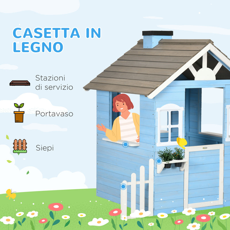 Casetta per Bambini 151x112,5x142 cm con Finestre Staccionata in Legno Blu-4