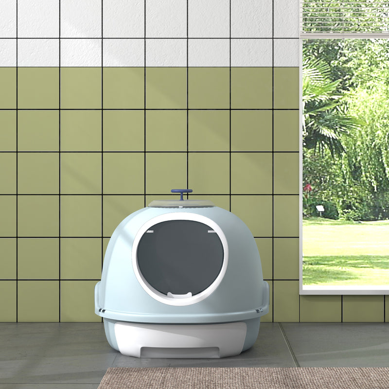 Toilette Chiusa per Gatti 47x55x44 cm con Vassoio Estraibile e Paletta Azzurro-9