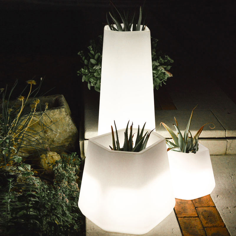 Vaso Luminoso da Giardino a LED 49x40x95 cm in Resina 5W Magnolia Bianco Caldo-2