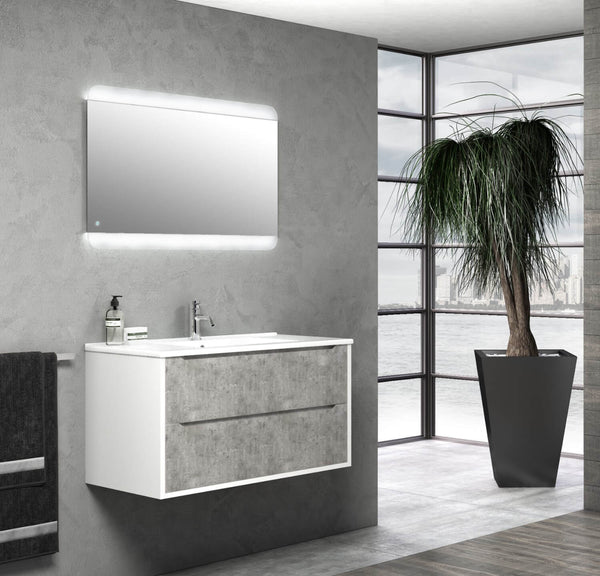 online Mobile Bagno Sospeso 90 cm Lavabo Specchio e Lampada a LED TFT Belsk Bianco e Cemento