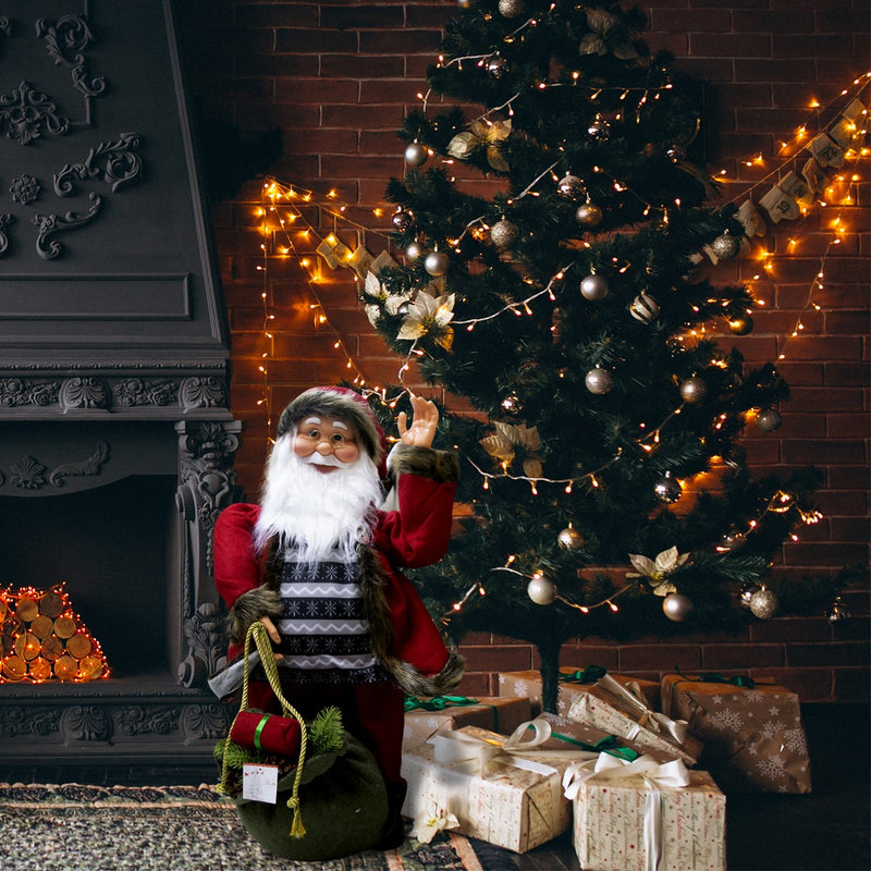 Pupazzo Babbo Natale H80 cm con Sacco con Luci e Movimento Rosso e Grigio-3
