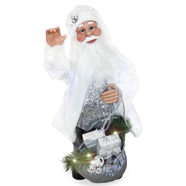 prezzo Pupazzo Babbo Natale H80 con Luci e Movimento Bianco e Argento
