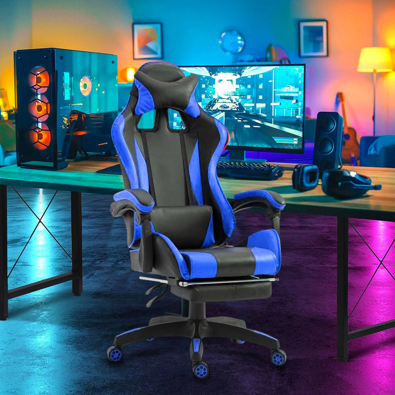 Sedia da Gaming Ergonomica 66x60x134 cm con Poggiapiedi in Similpelle Blu –  acquista su Giordano Shop