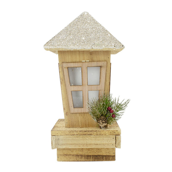 Lanterna di Natale in legno con glitter e illuminazione acquista