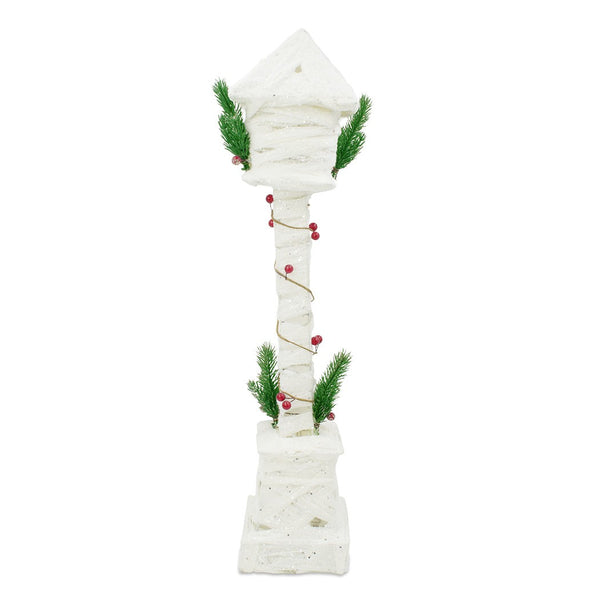 acquista Lampione di Natale 60H cm ad intreccio bianca con glitter e minilucciole
