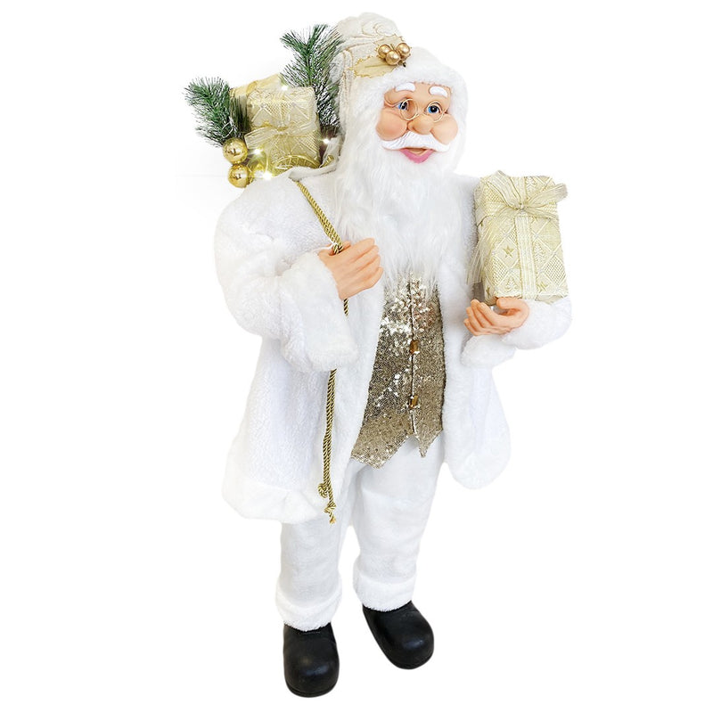 Pupazzo Babbo Natale H110 cm con Luci e Suoni Bianco e Oro-2