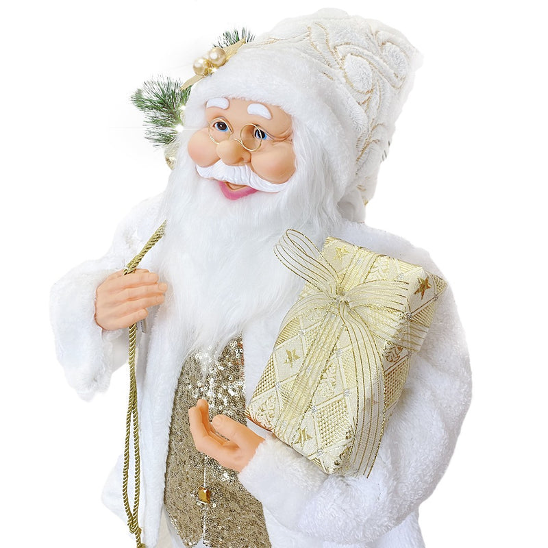 Pupazzo Babbo Natale H110 cm con Luci e Suoni Bianco e Oro-3