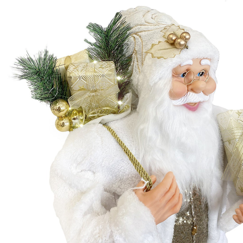 Babbo Natale Bianco e Oro Abito in Velluto 120Hcm con Luci e Suoni-4