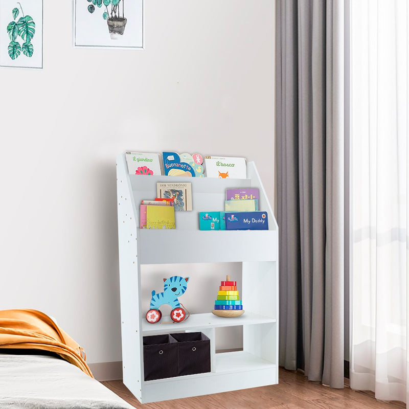 Libreria Montessori per Bambini 63x30x100 cm 4 Ripiani in MDF e Truciolato  Bianca