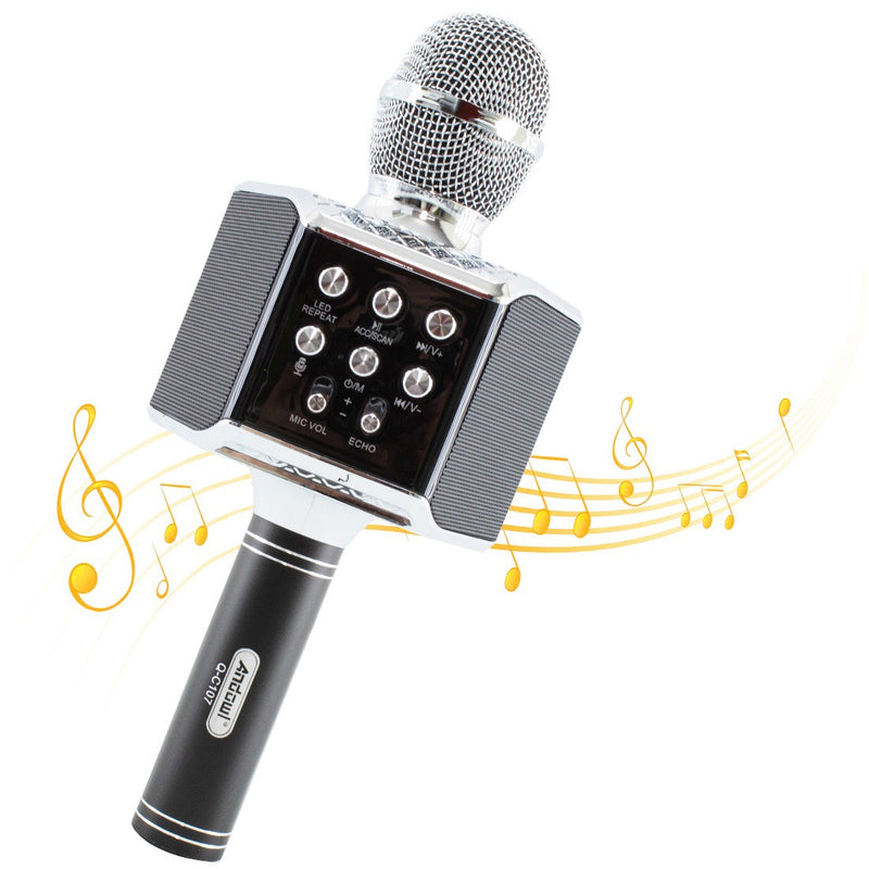 Microfono Karaoke Wireless con Luci Led Registra Canta e Riproduce Musica Nero-1
