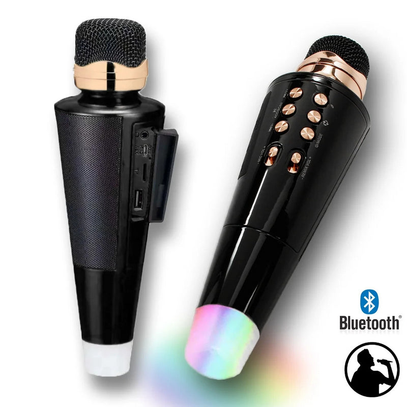 Microfono Karaoke Wireless Speaker Musica Bluetooth con USB per Feste Nero-1