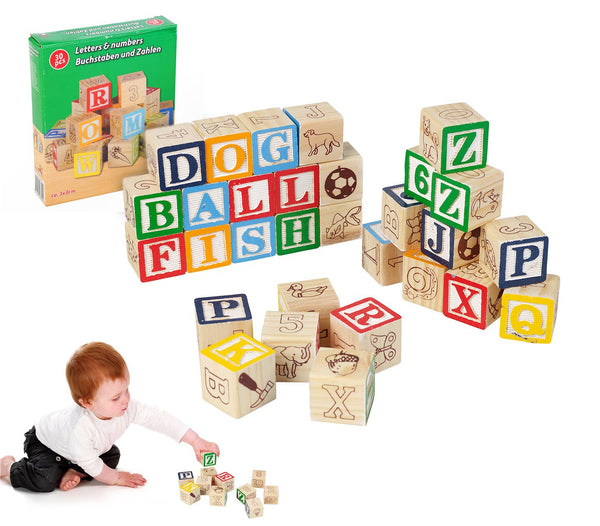 acquista Playset pedagogico 30 pz in legno cubi 3x3 cm con animali lettere e numeri