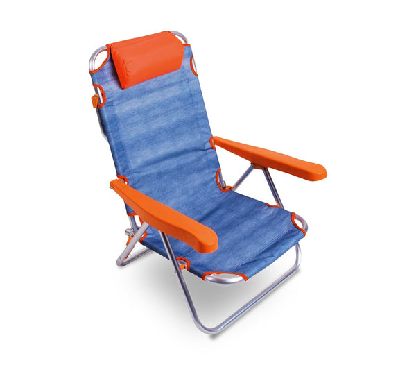 Spiaggina Pieghevole reclinabile in alluminio con braccioli e cuscino Arancione online