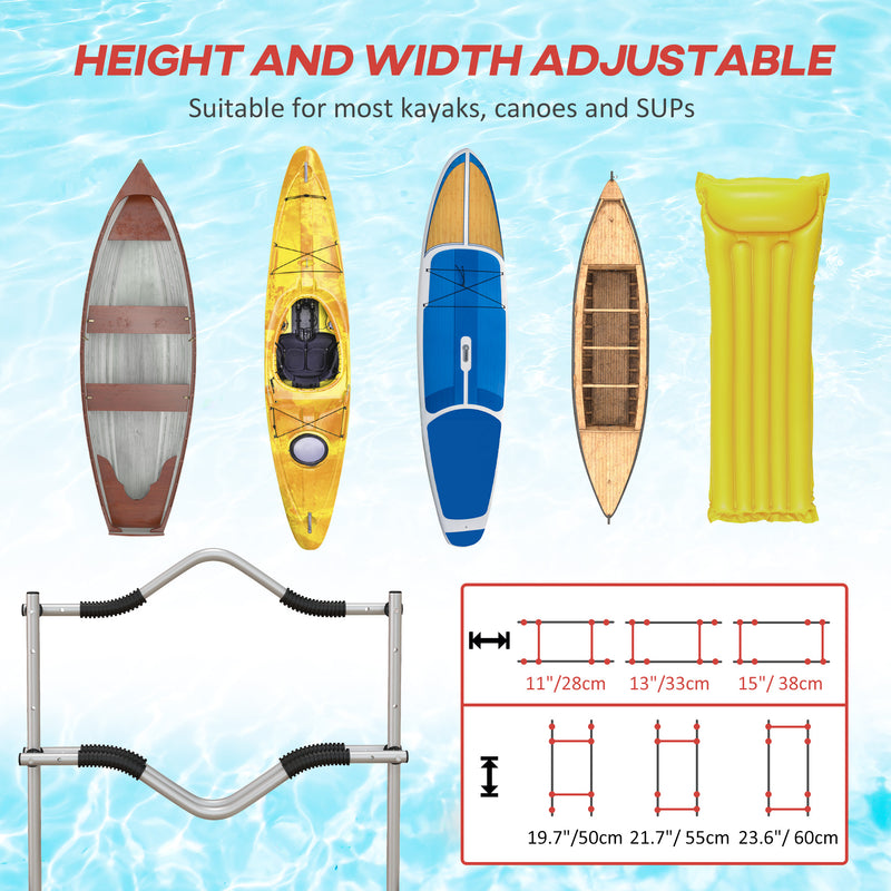 Carrello Porta Kayak Regolabile su 3 Livelli per Canoa e SUP  in Alluminio Argento e Rosso-4