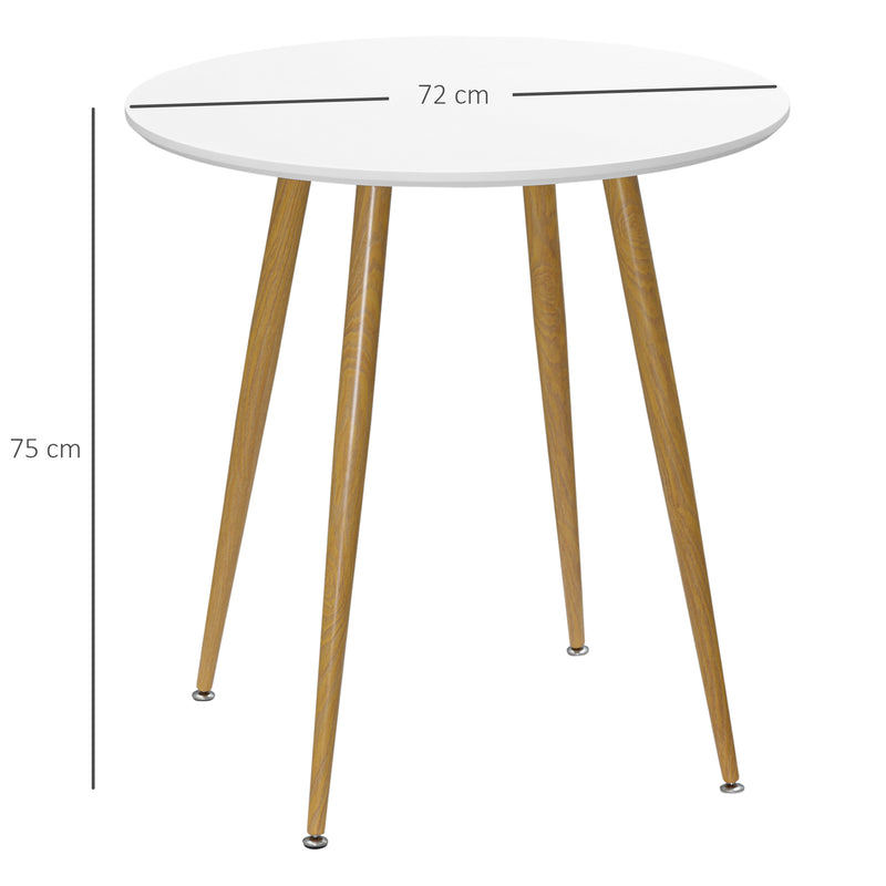 Tavolo da Pranzo Rotondo per 2 Persone Ø72x75 cm in MDF e Metallo Bianco e color Legno-3