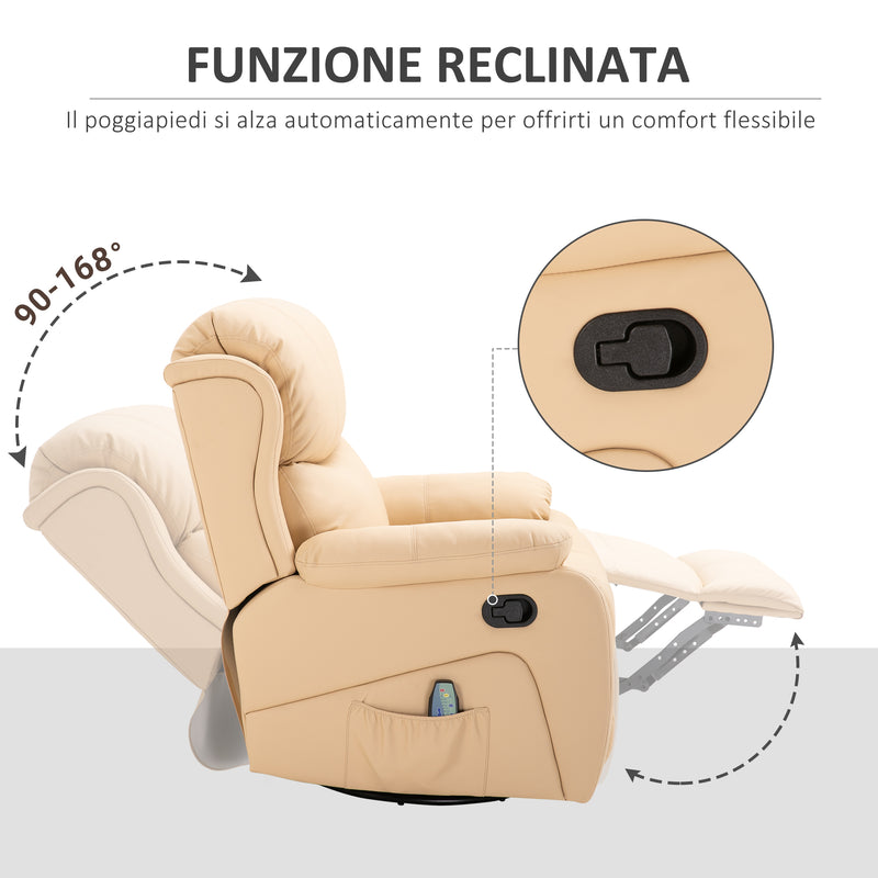 Poltrona Relax Massaggiante e Reclinabile 97x92X104 cm in Similpelle Beige-4