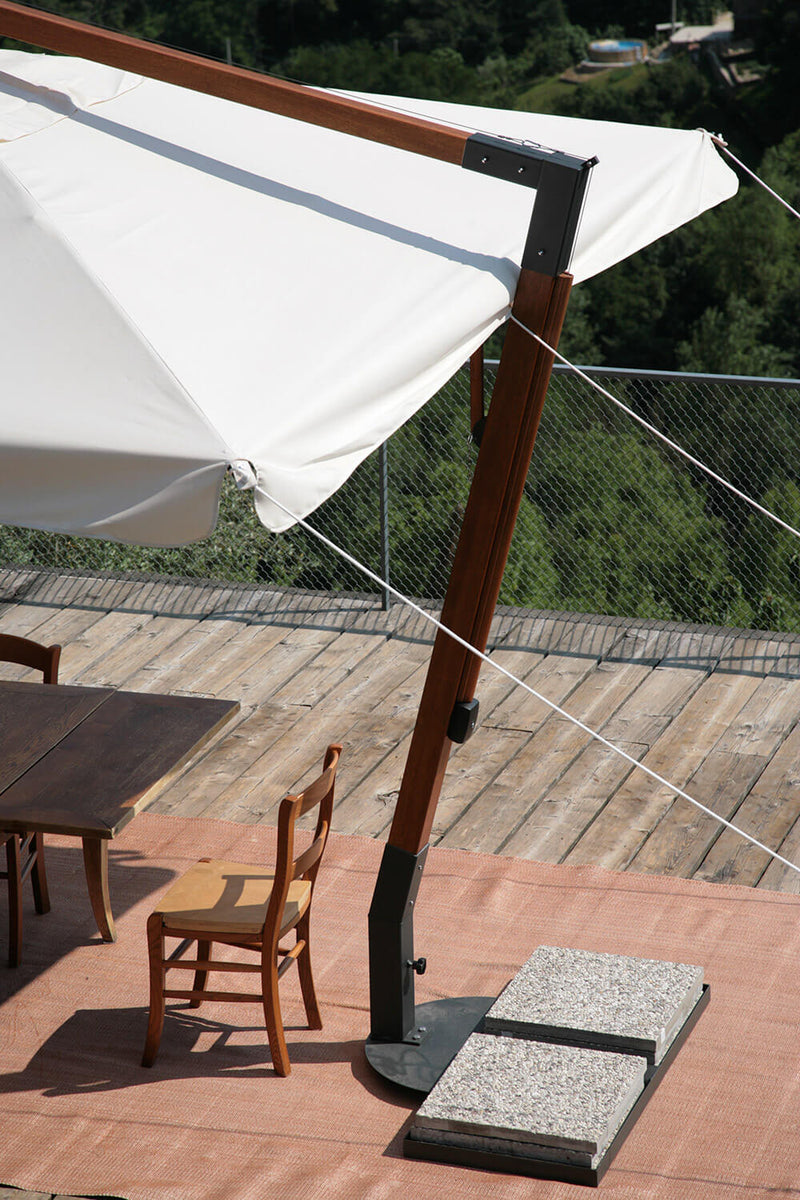 Ombrellone da Giardino Decentrato 3,5x3,5m in Legno Telo in Acrilico con Balza Danieli San Francisco Ecrù-3