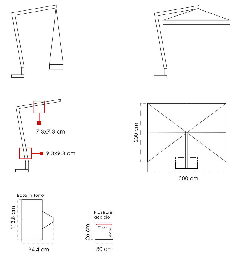 Ombrellone da Giardino Decentrato 2x3m in Legno Telo in Acrilico con Balza Danieli Tokio Ecrù-2