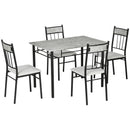 Set da Pranzo Tavolo e 4 Sedie Seduta Imbottita in Metallo e MDF Grigio e Nero-1