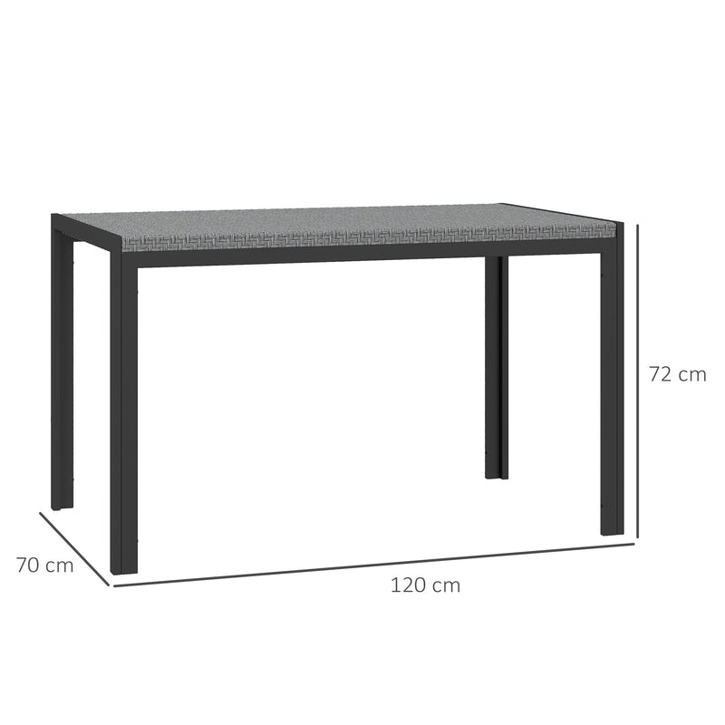 Tavolo da Giardino per 4 Persone con Struttura in Metallo 120x70x72 cm in Rattan PE Grigio-3