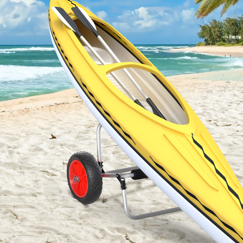 Carrellino da Spiaggia Pieghevole per Kayak e Canoa con Paraurti 70x40x42 cm in Alluminio e NBR Argento Nero e Rosso-2