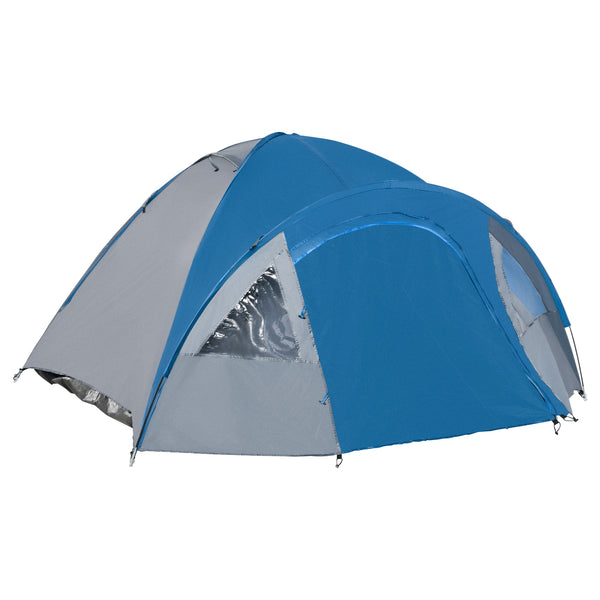 prezzo Tenda da Campeggio 4 Posti con Tasche e Gancio 3x2,50x1,30m in Poliestere e Fibra di Vetro Blu