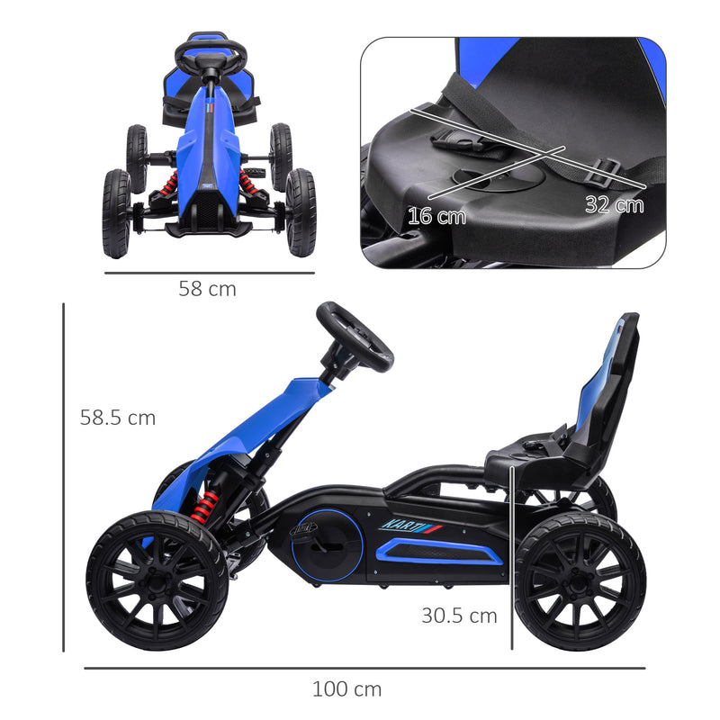 Go Kart a Pedali per Bambini 100x58x58,5 cm Ruote in EVA Blu-3
