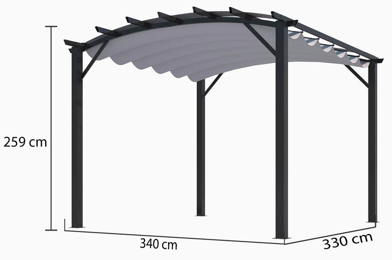 Pergola da Giardino 3,4x3,3x2,4 m in Alluminio con Telo di