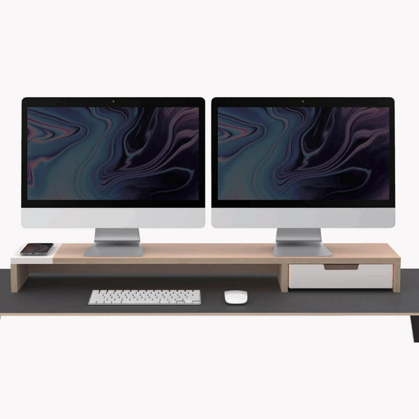 Supporto per Doppio Monitor da Scrivania 100x20x9 cm con Entrata USB e Base di Ricarica Wireless acquista