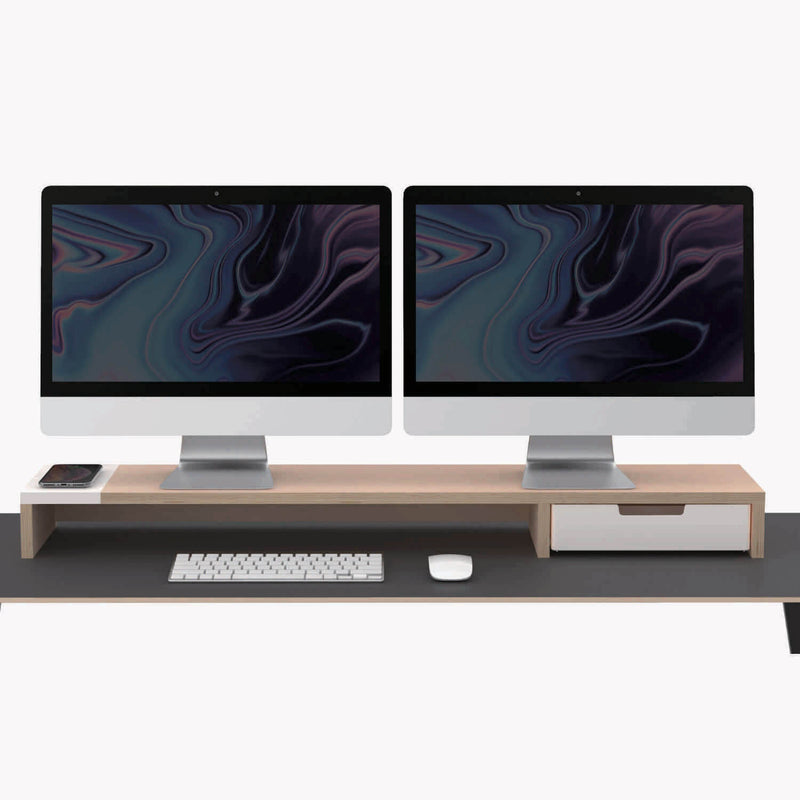Supporto per Doppio Monitor da Scrivania 100x20x9 cm con Entrata USB e Base  di Ricarica Wireless – acquista su Giordano Shop