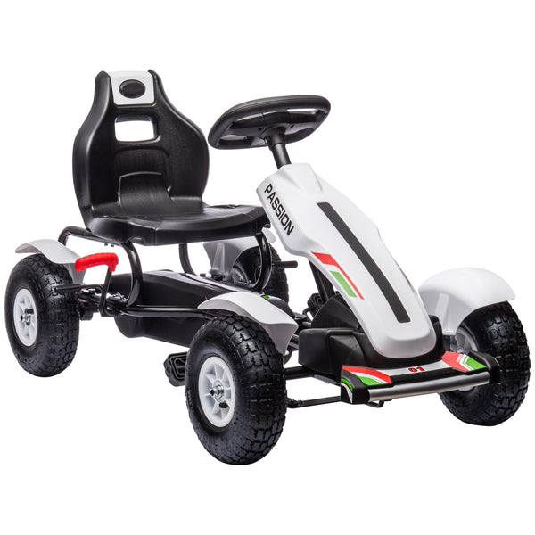 Go Kart a Pedali per Bambini 121x58x61 cm con Sedile Regolabile e Freno a Mano Bianca prezzo