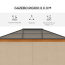 Gazebo da Giardino 2,94x3,60x2,67m con Tetto in Policarbonato e Zanzariere in Acciaio Kaki-4