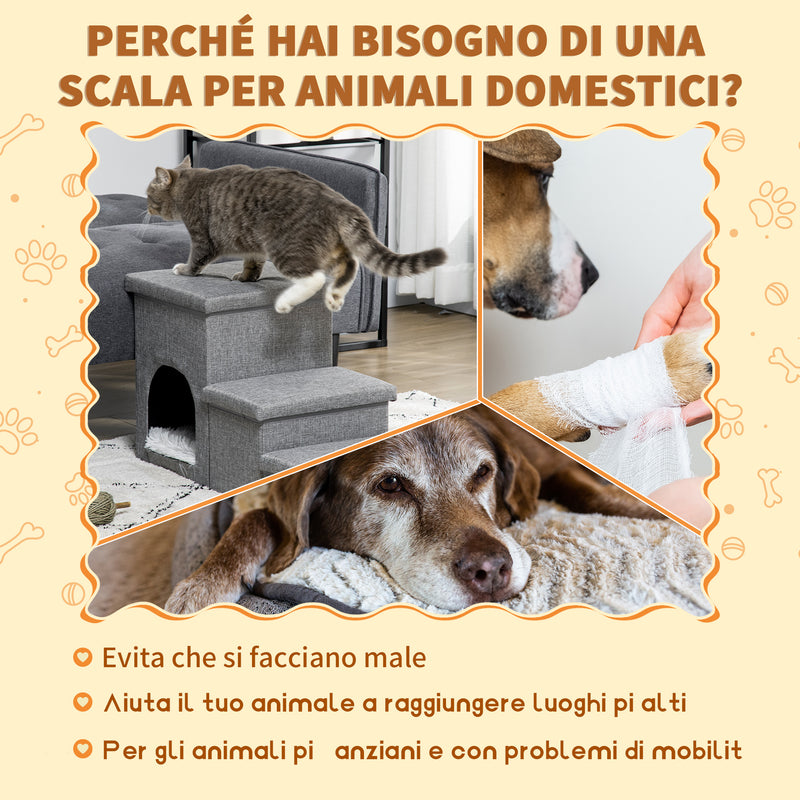 Scaletta per Cani e Gatti 3 Gradini 73,5x33x40,5 cm con Cuccia Grigia –  acquista su Giordano Shop