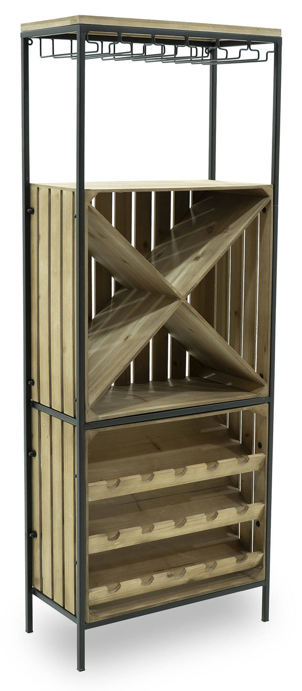 Cantinetta Portabottiglie 60x30x160 cm con Portabicchieri in Ferro e Legno Rex Nera online