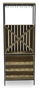 Cantinetta Portabottiglie 60x30x160 cm con Portabicchieri in Ferro e Legno Rex Nera-2