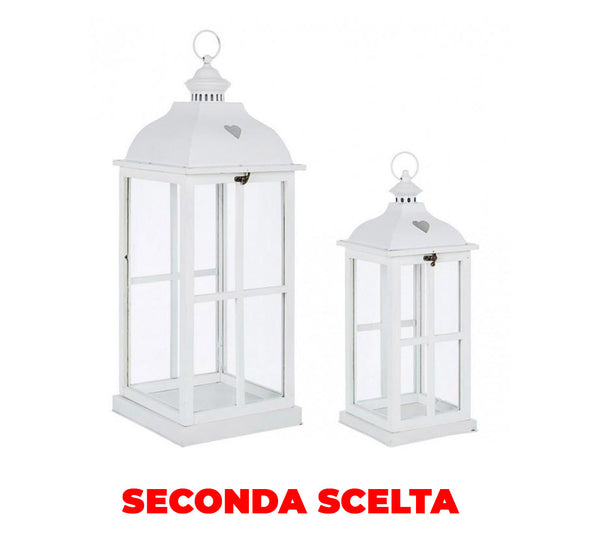 Set 2 Lanterne Cross Cuore Quadrate Bianco in Metallo Seconda Scelta prezzo