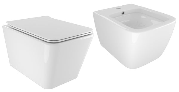 Coppia di Sanitari WC e Bidet Sospesi in Ceramica 36x52x35 cm Street Bonussi Bianco Lucido online