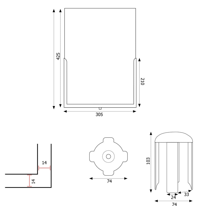 Porta Avvisi per Colonnina A3 Verticale in ABS e Metallo Nero con Plexiglass Trasparente-3