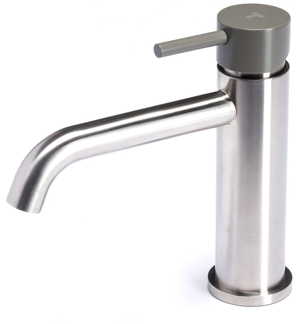 Rubinetto Miscelatore Monocomando Lavabo senza Scarico in Acciaio Inox Satinato Maniglia Antracite-1