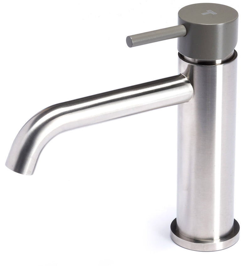 Rubinetto Miscelatore Monocomando Lavabo senza Scarico in Acciaio Inox Satinato Maniglia Antracite-1