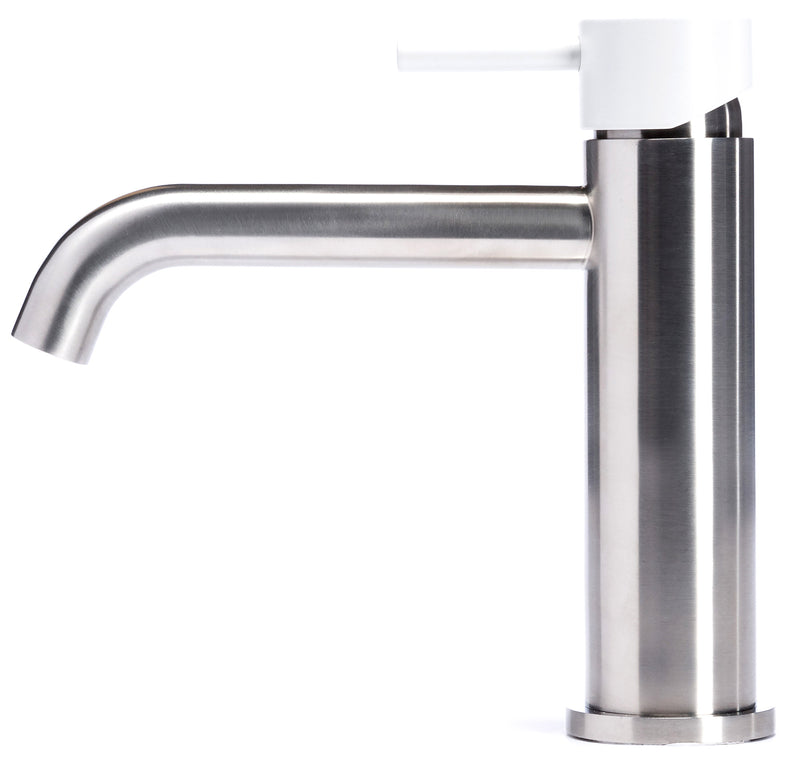 Rubinetto Miscelatore Monocomando Lavabo senza Scarico in Acciaio Inox Satinato Maniglia Neve-2