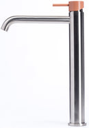 Rubinetto Miscelatore Monocomando Lavabo Alto in Acciaio Inox Satinato Maniglia Cipria-2